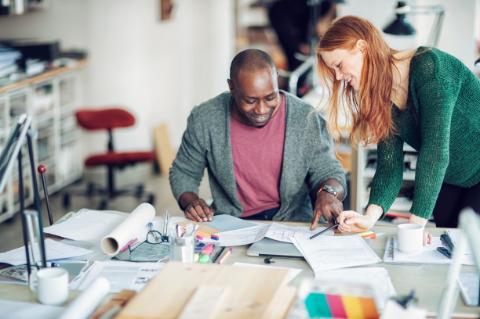 two students working together