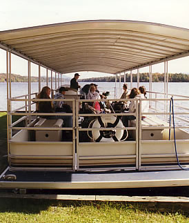 Pontoon boat to Camp Huntington