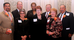 Front row left to right: Carlos M. Benitez, ’03, Nan L. Haynes, ’88, Dean Nan DiBello, Janet Falk, ’88, ’90, ’94
Back row left to right: Mark J. F. Schroeder, ’82, Lorraine E. Peeler, ’88, Dennis J. Richards, ’00, ’01, ’12, George K. Arthur, ‘77
