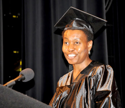 Jennifer Pyne was selected to be one of three student speakers, a significant academic honor. Pyne addressed fellow degree candidates and remarked on shared challenges, support from family, faculty mentors and friends and success.