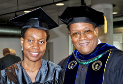 Student speaker Jennifer Pyne ’13 waits backstage before graduation with Metropolitan Center Mentor David Fullard, who also is a member of the Empire State College Foundation Board of Directors.