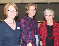 Smiles grace the faces of Nikki Shrimpton, dean of the college’s Central New York Center, Desalyn De-Souza, holding her Altes Prize for Community Service, and Jane Altes, for whom the prize is named. They gathered at the recognition ceremony for De-Souza, who is a 2013 co-recipient of the prize.