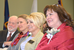 Excelsior College President John Ebersole with SUNY Empire State College President Merodie Hancock, left, Laurie Nagelsmith, president Tau Kappa Chapter, STTI and associate dean of Empire State College and Robin Bartlett, chartering officer of STTI at the Tau Kappa Chapter Charter Amendment Ceremony.