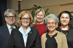 Hugo Dwyer '06, Cristy Dwyer '08, 10 and '13 with Mentors Meg Benke, Suzanne Benno and Roxanna Toma at the 2014 Student Academic Conference