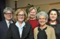 Hugo Dwyer '06, Cristy Dwyer '08, 10 and '13 with Mentors Meg Benke, Suzanne Benno and Roxanna Toma at the 2014 Student Academic Conference