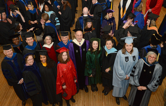 ESC faculty and staff during robing at the Saratoga Springs City Hall prior to inauguration procession. 