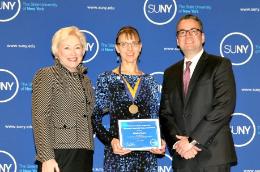 Chancellor Nancy Zimpher, graduate student Kristina Kwacz and Vice Provost Tom Mackey