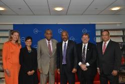 Merodie Hancock, UWI Open Campus Luz Longsworth, SUNY Chairman McCall, UWI Vice Chancellor and Professor Sir Hilary Beckles, SUNY Provost Alexander N. Cartwright and UWI Pro Vice-Chancellor for Global Affairs Richard Bernal.