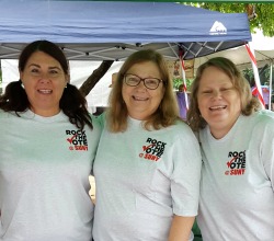 Student Suzanne Lazar, left, Professor Karen Garner and Director of Student Accounts Pamela Malone were among the Rock the Vote Volunteers. Photo/Empire State College