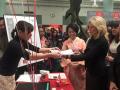 Miyashita, who teaches Japanese at LaGuardia as a part-time member of the faculty, demonstrated shodo, Japanese calligraphy, by writing Mrs. Biden’s name and giving it to her as a souvenir of the open house.