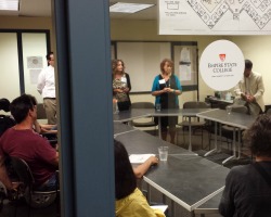 SUNY Empire State College's first-ever open house was a great success. Prospective students, seen here with faculty and staff at the Latham location, learned about completing their degrees. Photo/Empire State College