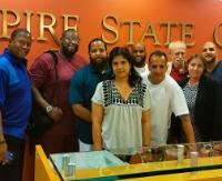 From left to right are Professor David Fullard, program participants Qwiheim Marina and Irving Barrero, Professor Dianne Ramdeholl, program participant Job Rodriquez, adjunct faculty member Barbara Tischler and Professor Steve Tischler, and program participant Rene Perez at SUNY Empire State College’s 325 Hudson Street location in Manhattan.