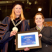 Sarah Rose, SUNY Chancellor's Award winner, poses with Empire State College President Merodie Hancock